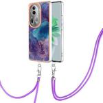 For OPPO Reno11 Pro 5G Global Electroplating Marble Dual-side IMD Phone Case with Lanyard(Purple 016)