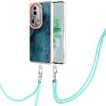 For OPPO Reno11 Pro 5G Global Electroplating Marble Dual-side IMD Phone Case with Lanyard(Green 017)