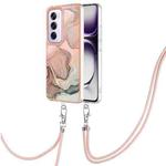 For OPPO Reno12 Pro Global Electroplating Marble Dual-side IMD Phone Case with Lanyard(Rose Gold 015)