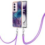 For OPPO Reno12 Pro Global Electroplating Marble Dual-side IMD Phone Case with Lanyard(Purple 016)