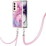 For OPPO Reno12 Global Electroplating Marble Dual-side IMD Phone Case with Lanyard(Pink 013)