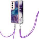 For OPPO Reno12 Global Electroplating Marble Dual-side IMD Phone Case with Lanyard(Purple 016)