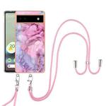 For Google Pixel 6A Electroplating Marble Dual-side IMD Phone Case with Lanyard(Pink 013)