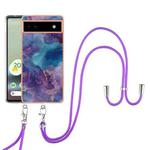 For Google Pixel 6A Electroplating Marble Dual-side IMD Phone Case with Lanyard(Purple 016)