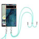 For Google Pixel 6A Electroplating Marble Dual-side IMD Phone Case with Lanyard(Green 017)