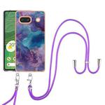 For Google Pixel 7A Electroplating Marble Dual-side IMD Phone Case with Lanyard(Purple 016)