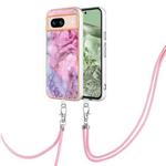 For Google Pixel 8a Electroplating Marble Dual-side IMD Phone Case with Lanyard(Pink 013)