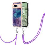 For Google Pixel 8a Electroplating Marble Dual-side IMD Phone Case with Lanyard(Purple 016)