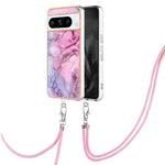For Google Pixel 8 Pro Electroplating Marble Dual-side IMD Phone Case with Lanyard(Pink 013)
