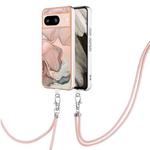 For Google Pixel 8 Electroplating Marble Dual-side IMD Phone Case with Lanyard(Rose Gold 015)