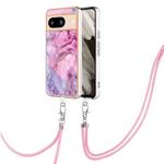 For Google Pixel 8 Electroplating Marble Dual-side IMD Phone Case with Lanyard(Pink 013)