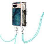 For Google Pixel 8 Electroplating Marble Dual-side IMD Phone Case with Lanyard(Green 017)