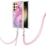 For Samsung Galaxy S24 Ultra 5G Electroplating Marble Dual-side IMD Phone Case with Lanyard(Pink 013)