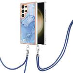 For Samsung Galaxy S24 Ultra 5G Electroplating Marble Dual-side IMD Phone Case with Lanyard(Blue 018)