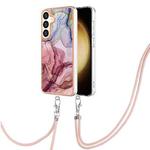 For Samsung Galaxy S24 5G Electroplating Marble Dual-side IMD Phone Case with Lanyard(Rose Red 014)