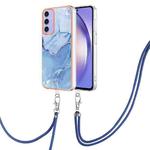 For Samsung Galaxy A15 5G Electroplating Marble Dual-side IMD Phone Case with Lanyard(Blue 018)