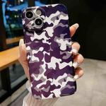 For iPhone 14 Precise Hole Camouflage Pattern PC Phone Case(White Purple)