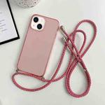 For iPhone 14 Thicken Colorful TPU Phone Case with Braided Lanyard(Pink)