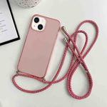 For iPhone 13 Thicken Colorful TPU Phone Case with Braided Lanyard(Pink)