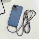 For iPhone 8 Plus / 7 Plus Thicken Colorful TPU Phone Case with Braided Lanyard(Dark Blue)