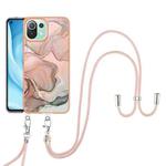 For Xiaomi 11 Lite Electroplating Marble Dual-side IMD Phone Case with Lanyard(Rose Gold 015)