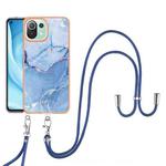 For Xiaomi 11 Lite Electroplating Marble Dual-side IMD Phone Case with Lanyard(Blue 018)