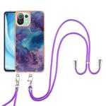 For Xiaomi 11 Lite Electroplating Marble Dual-side IMD Phone Case with Lanyard(Purple 016)