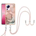 For Xiaomi 13 Lite 5G Electroplating Marble Dual-side IMD Phone Case with Lanyard(Rose Gold 015)