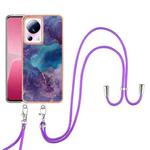 For Xiaomi 13 Lite 5G Electroplating Marble Dual-side IMD Phone Case with Lanyard(Purple 016)