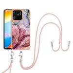 For Xiaomi Redmi 10C Electroplating Marble Dual-side IMD Phone Case with Lanyard(Rose Red 014)