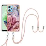 For Xiaomi Poco X5 5G Electroplating Marble Dual-side IMD Phone Case with Lanyard(Rose Red 014)
