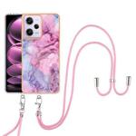 For Xiaomi Poco X5 Pro 5G Electroplating Marble Dual-side IMD Phone Case with Lanyard(Pink 013)