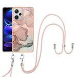 For Xiaomi Redmi Note 12 Pro+ Electroplating Marble Dual-side IMD Phone Case with Lanyard(Rose Gold 015)