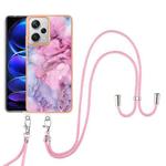 For Xiaomi Redmi Note 12 Pro+ Electroplating Marble Dual-side IMD Phone Case with Lanyard(Pink 013)