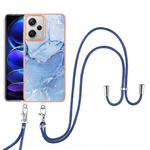 For Xiaomi Redmi Note 12 Pro+ Electroplating Marble Dual-side IMD Phone Case with Lanyard(Blue 018)