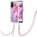 For Xiaomi Redmi Note 12S 4G Electroplating Marble Dual-side IMD Phone Case with Lanyard(Pink 013)