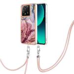 For Xiaomi 13T/13T Pro Electroplating Marble Dual-side IMD Phone Case with Lanyard(Rose Red 014)