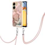 For Xiaomi Redmi 13C 4G Electroplating Marble Dual-side IMD Phone Case with Lanyard(Rose Gold 015)