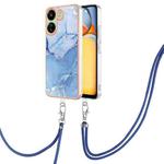 For Xiaomi Redmi 13C 4G Electroplating Marble Dual-side IMD Phone Case with Lanyard(Blue 018)
