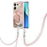 For Xiaomi Redmi Note 13 4G Global Electroplating Marble Dual-side IMD Phone Case with Lanyard(Rose Gold 015)