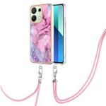 For Xiaomi Redmi Note 13 4G Global Electroplating Marble Dual-side IMD Phone Case with Lanyard(Pink 013)