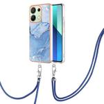 For Xiaomi Redmi Note 13 4G Global Electroplating Marble Dual-side IMD Phone Case with Lanyard(Blue 018)