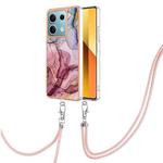 For Xiaomi Redmi Note 13 5G Global Electroplating Marble Dual-side IMD Phone Case with Lanyard(Rose Red 014)