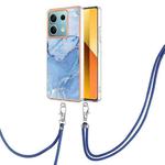 For Xiaomi Redmi Note 13 5G Global Electroplating Marble Dual-side IMD Phone Case with Lanyard(Blue 018)