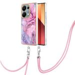 For Xiaomi Redmi Note 13 Pro 4G Global Electroplating Marble Dual-side IMD Phone Case with Lanyard(Pink 013)