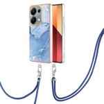 For Xiaomi Poco M6 Pro 4G Electroplating Marble Dual-side IMD Phone Case with Lanyard(Blue 018)