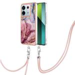 For Xiaomi Redmi Note 13 Pro 5G Global Electroplating Marble Dual-side IMD Phone Case with Lanyard(Rose Red 014)