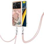 For Xiaomi Poco X6 Pro Electroplating Marble Dual-side IMD Phone Case with Lanyard(Rose Gold 015)