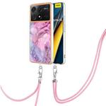 For Xiaomi Poco X6 Pro Electroplating Marble Dual-side IMD Phone Case with Lanyard(Pink 013)