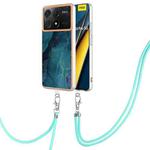 For Xiaomi Redmi K70E Electroplating Marble Dual-side IMD Phone Case with Lanyard(Green 017)